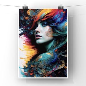 Modern home decor wall art print of a girl portrait with abstract Design